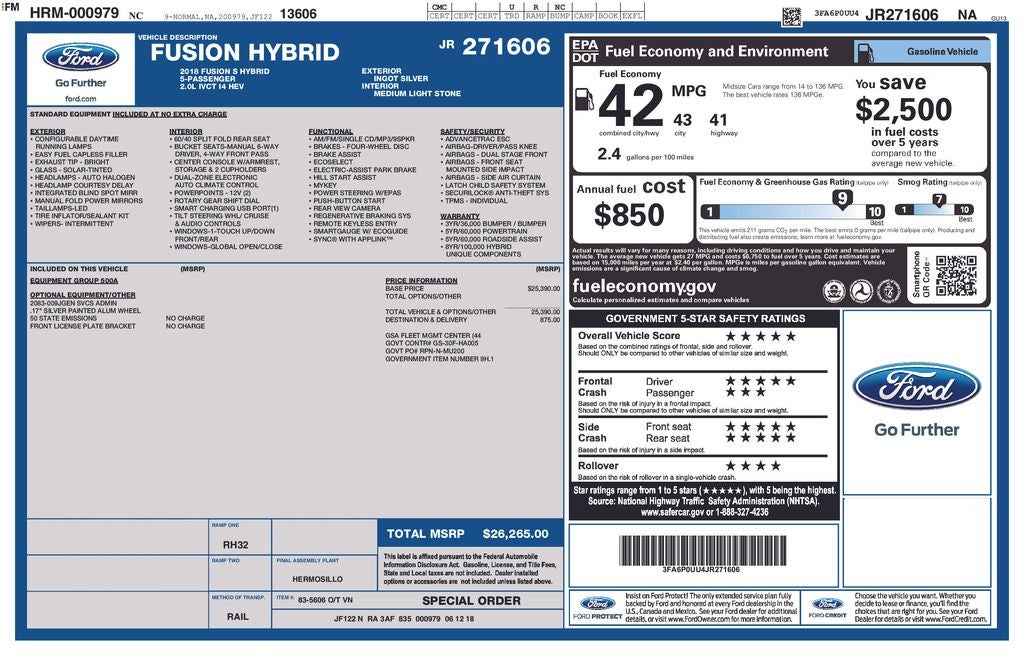 2018 Ford Fusion Hybrid S