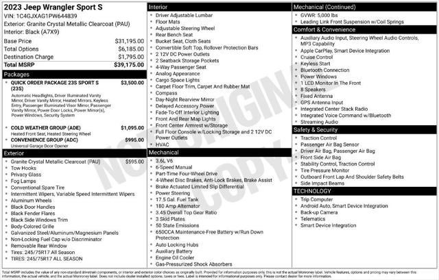 2023 Jeep Wrangler 2-Door Sport S 4x4