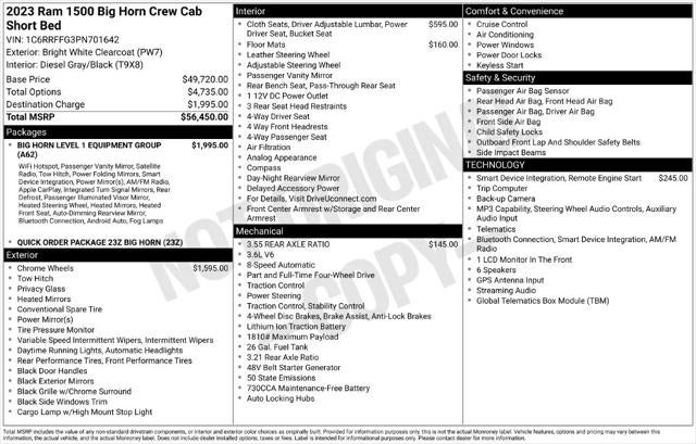 2023 RAM 1500 Big Horn Crew Cab 4x4 5'7' Box