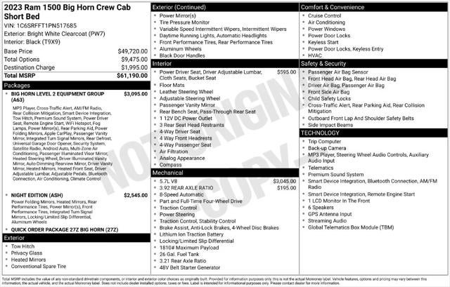 2023 RAM 1500 Big Horn Crew Cab 4x4 5'7' Box
