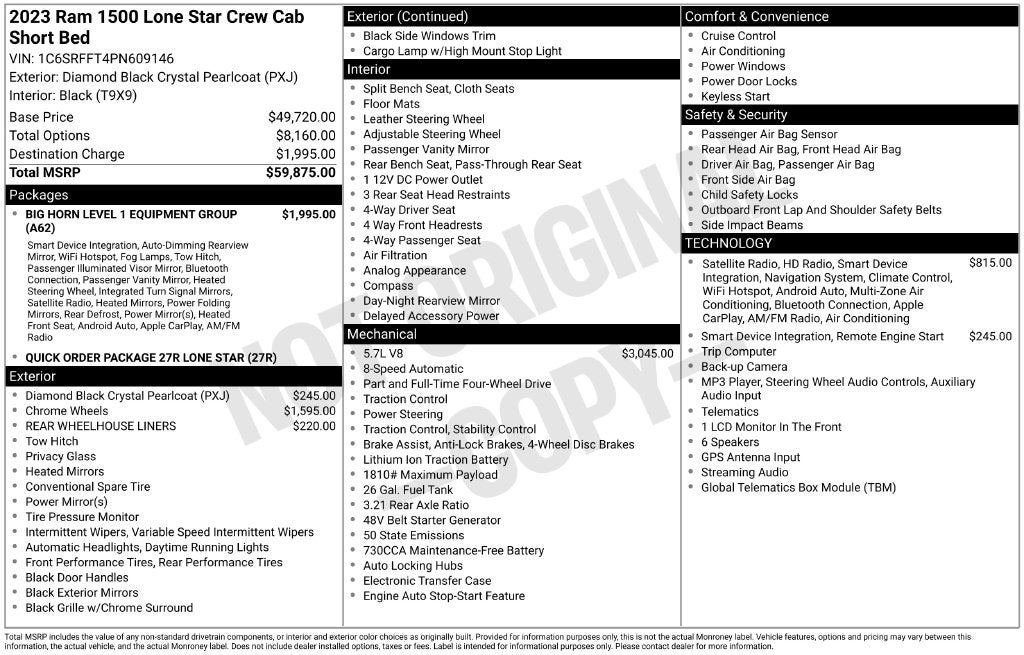 2023 RAM 1500 Lone Star Crew Cab 4x4 5'7' Box
