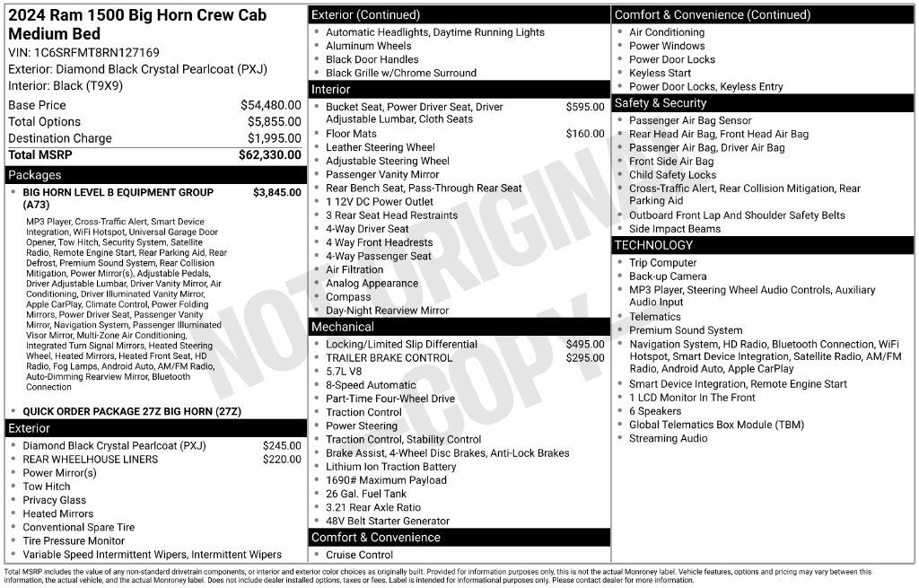 2024 RAM 1500 Big Horn Crew Cab 4x4 6'4' Box