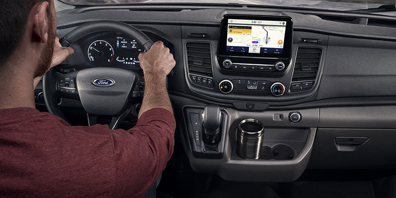 Steering wheel and center touchscreen of Ford Transit Cargo Van