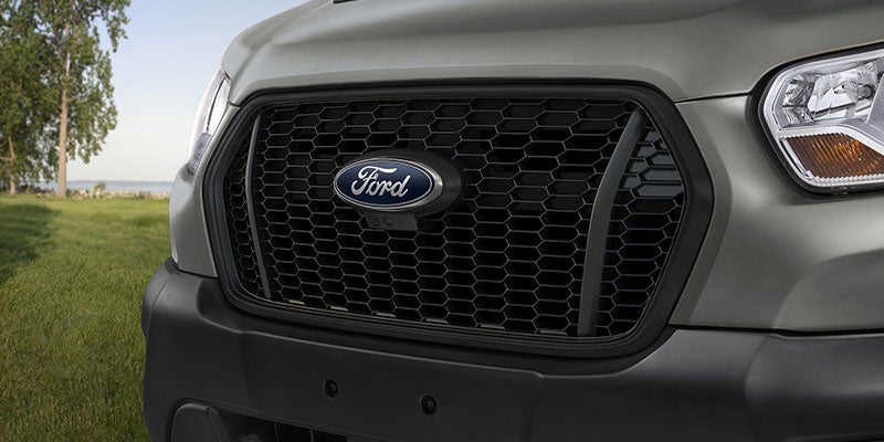 Close-up of front grille and Ford badge
