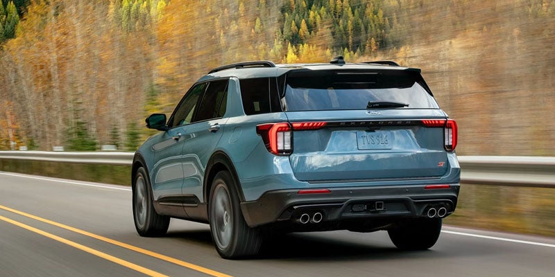 Rear view of Ford Explorer driving